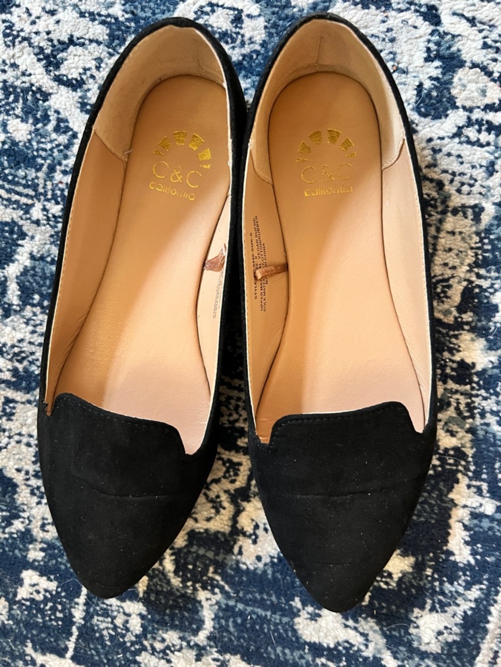 C&C California Black Suede Pointed Loafer Flats